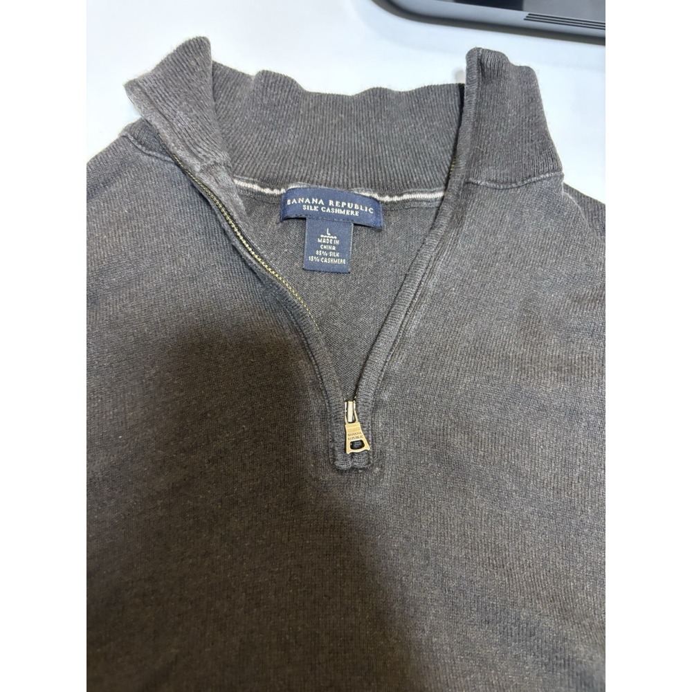 Banana‎ Republic Silk Cashmere Sweater Lg Charcoal  Quarter Zip Preppy Comfort